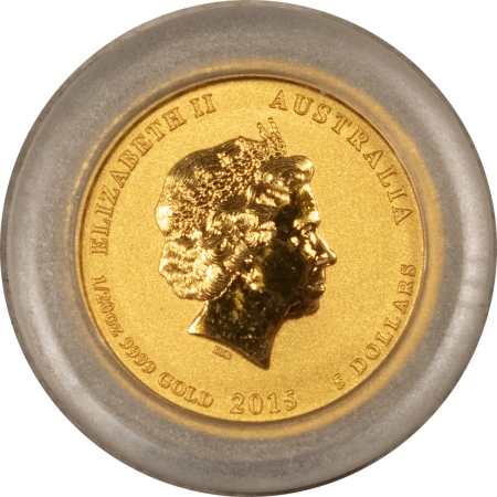 Bullion 2015-P $5 AUSTRALIA 1/20 OZ .9999 GOLD, YEAR OF THE GOAT FRESH BU ORIG CAPSULE