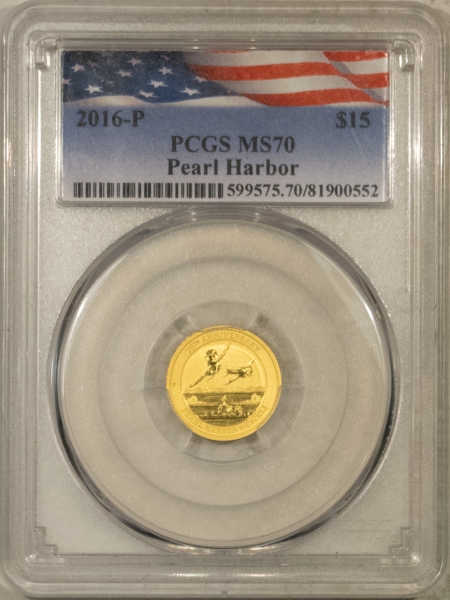 Bullion 2016-P TUVALU $15 1/10 OZ .9999 GOLD PEARL HARBOR PERTH MINT COMMEM – PCGS MS-70