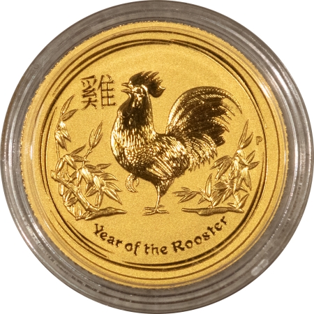 Bullion 2017-P $15 AUSTRALIA 1/10 OZ .9999 GOLD, YR OF THE ROOSTER FRESH BU ORIG CAPSULE