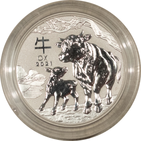 Bullion 2021 AUSTRALIA 2 OZ .9999 SILVER LUNAR SERIES-OX; SEALED/ORIG GOVT CAP-GEM BU!