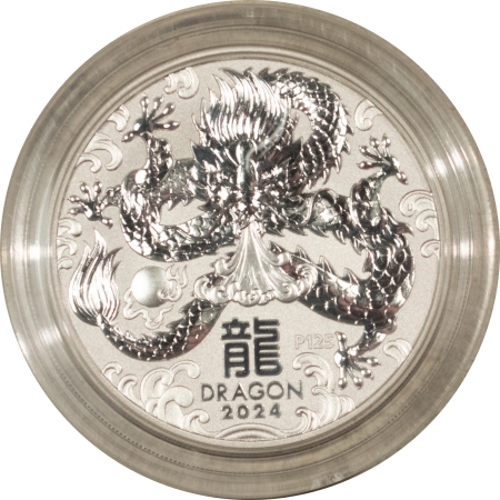 Bullion 2024 AUSTRALIA 2 OZ 9999 SILVER LUNAR SERIES-DRAGON; SEALED/ORIG GOVT CAP-GEM BU