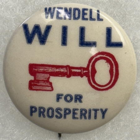 Other Collectibles 1940 1 1/4″ REBUS WENDELL WILLKIE CELLO BUTTON, “KEY”, FOR PROSPERITY, MINT!