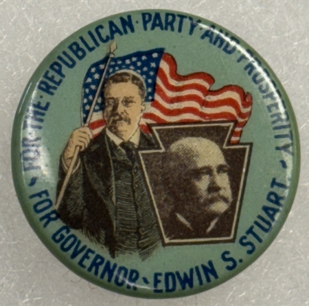 New Store Items 1906 TEDDY ROOSEVELY EDWIN STUART 7/8″ CAMPAIGN BUTTON CLASSIC PA. COATTAIL MINT