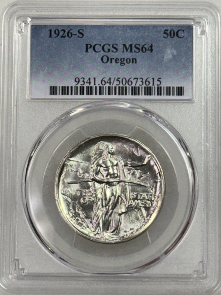 New Certified Coins 1926-S OREGON COMMEMORATIVE HALF DOLLAR – PCGS MS-64, BLAZING WHITE!