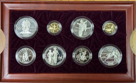 Gold Commems 1996 US OLYMPICS COMMEMORATIVE 16 COIN PROOF SET W GOLD, SILVER $1s, 50C BOX/KEY