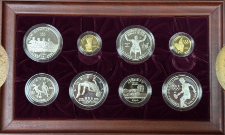 Gold Commems 1996 US OLYMPICS COMMEMORATIVE 16 COIN PROOF SET W GOLD, SILVER $1s, 50C BOX/KEY