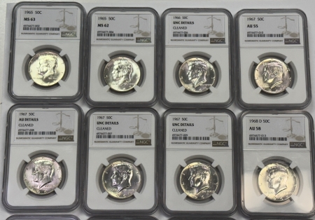 Kennedy Halves 1965-1969-D 40% SILVER KENNEDY HALF DOLLAR 13 COIN SLAB LOT – NGC AU CLND-MS-64