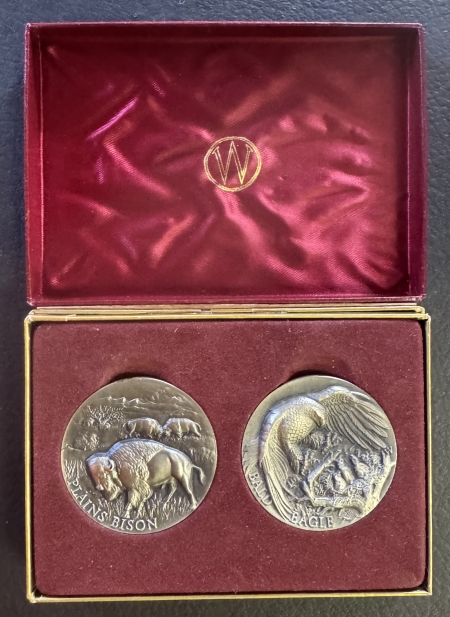 Bullion WITTNAUER SYMPHONETTE BALD EAGLE/BISON STERLING 36g MEDALS, 2 PC SET-2.15 OZ ASW