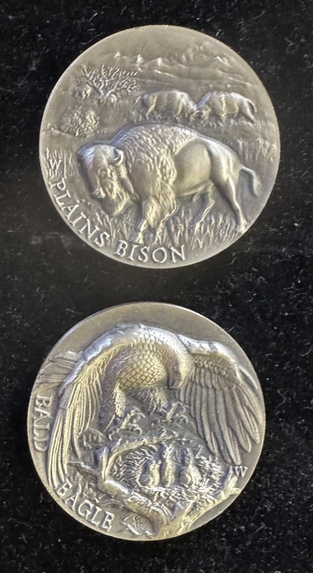 Bullion WITTNAUER SYMPHONETTE BALD EAGLE/BISON STERLING 36g MEDALS, 2 PC SET-2.15 OZ ASW