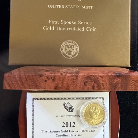 Gold Commems 2012 CAROLINE HARRISON 1/2 OZ .9999 GOLD FIRST SPOUSE, MINTAGE 2436, GEM BU-OGP!