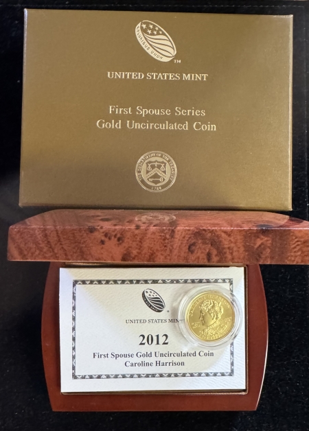 Modern Commems 2012 CAROLINE HARRISON 1/2 OZ .9999 GOLD FIRST SPOUSE, MINTAGE 2436, GEM BU-OGP!