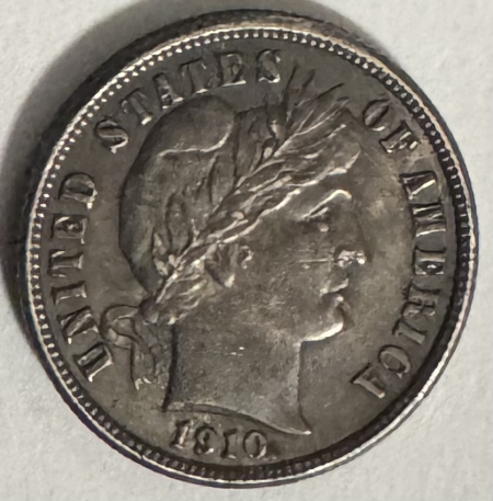 Barber Dimes 1910 BARBER DIME, UNCIRCULATED DETAILS BUT DARK