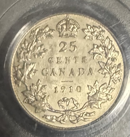 New Certified Coins 1910 CANADA 25C, KM-11a – PCGS AU-55, OLD GREEN HOLDER, PREMIUM QUALITY!