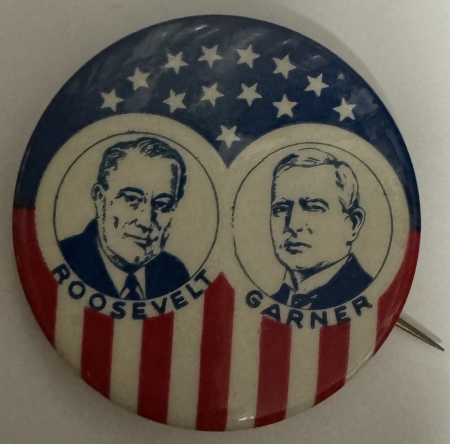 New Store Items 1932 ROOSEVELT-GARNER 1 3/4″ R/W/B JUGATE CELLULOID CAMPAIGN BUTTON-“DEAD MINT”!