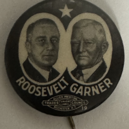 Political 1932 CLASSIC ROOSEVELT-GARNER 7/8′ STAR JUGATE CELLULOID CAMPAIGN BUTTON-MINT!