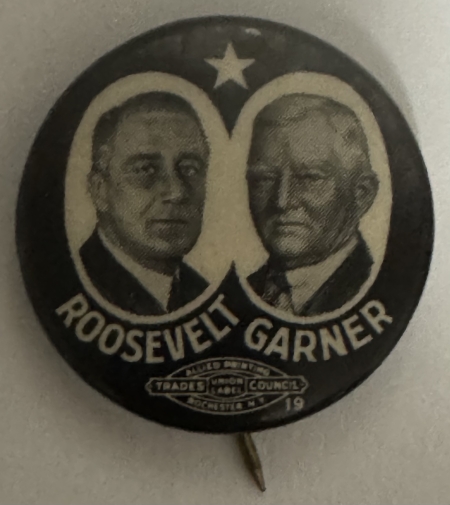 New Store Items 1932 CLASSIC ROOSEVELT-GARNER 7/8′ STAR JUGATE CELLULOID CAMPAIGN BUTTON-MINT!