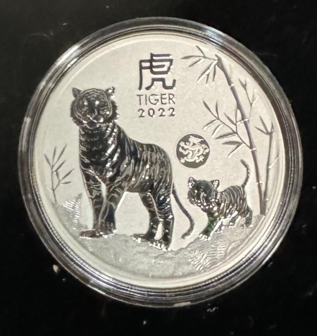 Bullion 2022 AUSTRALIA 5 OZ .9999 SILVER LUNAR SERIES-TIGER; SEALED/ORIG GOVT CAP-GEM BU