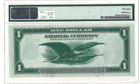 Large Federal Reserve Notes 1918 $1 FRBN BOSTON, FR#708 – PMG 58-CHOICE ABOUT UNCIRCULATED, PQ, LOOKS GEM!