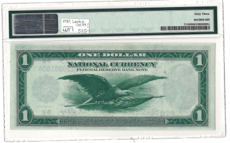 Large Federal Reserve Notes 1918 $1 FRBN NEW YORK, FR#711 – PMG 63 – CHOICE UNCIRCULATED!