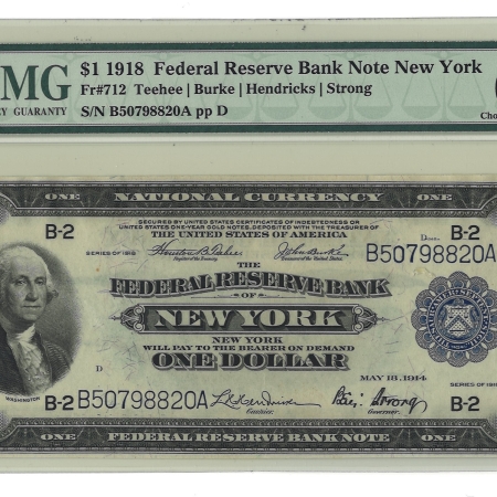 New Store Items 1918 $1 FRBN NEW YORK, FR#712 – PMG 64 – CHOICE UNCIRCULATED!