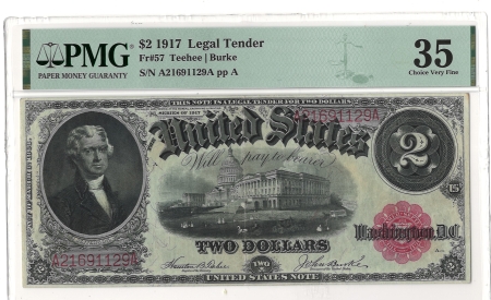 Legal Tender 1917 $2 LEGAL TENDER, FR#27 – PMG 35 CHOICE VERY FINE!