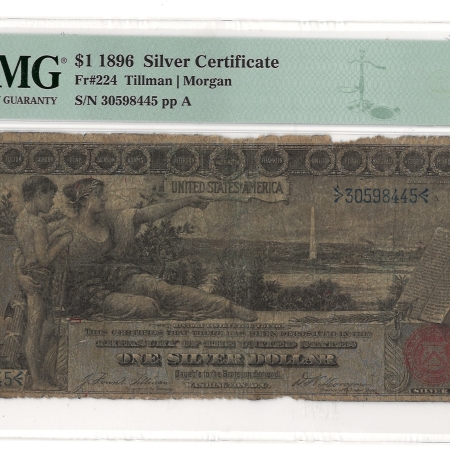 Large Silver Certificates 1896 $1 SILVER CERTIFICATE, FR#224 – PMG 10 VERY GOOD!