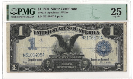 Large Silver Certificates 1899 $1 SILVER CERTIFICATE, FR#236 – PMG 25 VERY FINE!