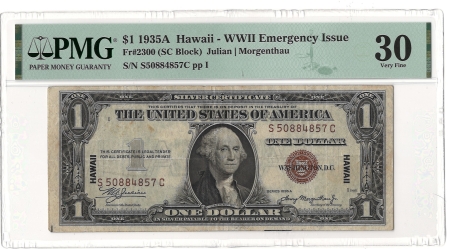 New Store Items 1935A $1 HAWAII-WWII EMERGENCY ISSUE SILV CERTIFICATE FR#2300, PMG 30 VERY FINE!