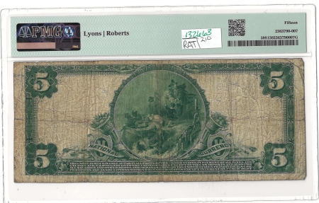 Large U.S. Notes 1902 $5 CLEARFIELD PA NATIONAL BANK NOTE, FR#598 – PMG 15 CHOICE FINE!