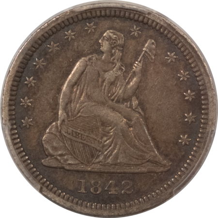 Liberty Seated Quarters 1842-O SEATED LIBERTY QUARTER LARGE DATE – PCGS XF-45, FRESH & ORIGINAL, SCARCE!