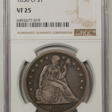 Liberty Seated Dollars 1850-O SEATED LIBERTY DOLLAR – NGC VF-25, WHOLESOME LOW MINTAGE NEW ORLEANS!