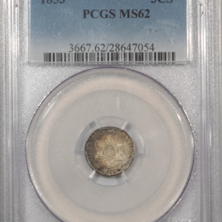 New Certified Coins 1853 THREE CENT SILVER – PCGS MS-62, ORIGINAL & ATTRACTIVE!