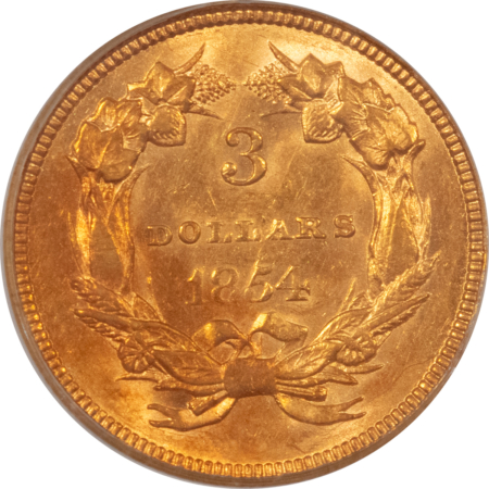 $3 1854 $3 GOLD, PCGS AU-55, OGH & PQ! LOOKS AU-58+!!