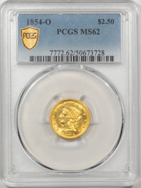 $2.50 1854-O $2.50 LIBERTY GOLD QUARTER EAGLE – PCGS MS-62 RARE! SUPER FLASHY!