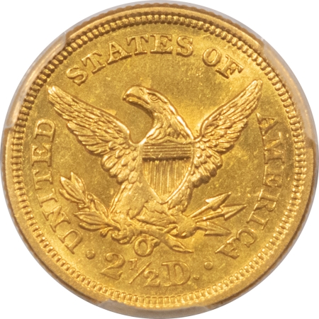 $2.50 1854-O $2.50 LIBERTY GOLD QUARTER EAGLE – PCGS MS-62+ RARE! POP 5, ONLY 6 FINER!