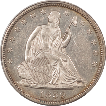 Liberty Seated Halves 1859 SEATED LIBERTY HALF DOLLAR – PCGS AU-55, GREAT LOOK!