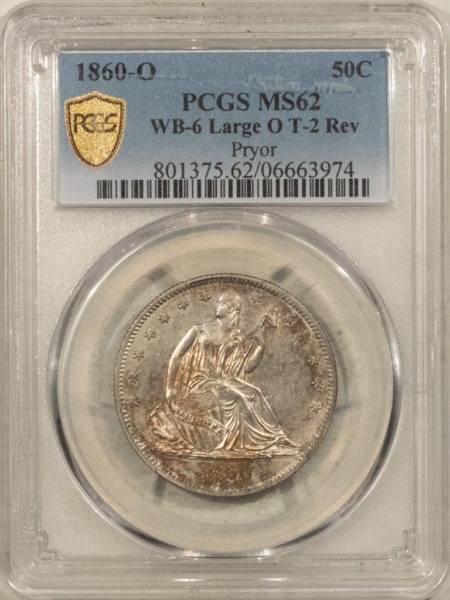 Half Dollars 1860-O SEATED LIBERTY HALF DOLLAR, WB-6, LARGE O, TY2 REVERSE – PCGS MS-62 PRYOR