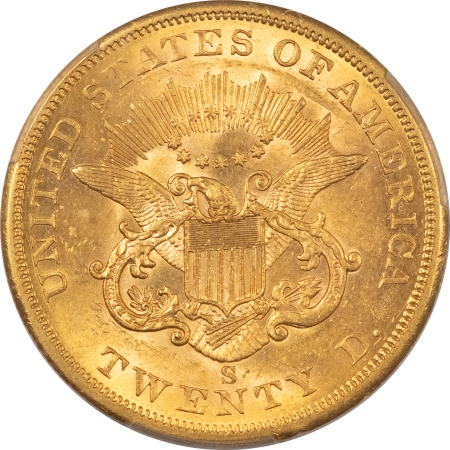 $20 1860-S TY 1 $20 LIBERTY GOLD DOUBLE EAGLE, NO MOTTO – PCGS AU-58 FLASHY NEAR UNC