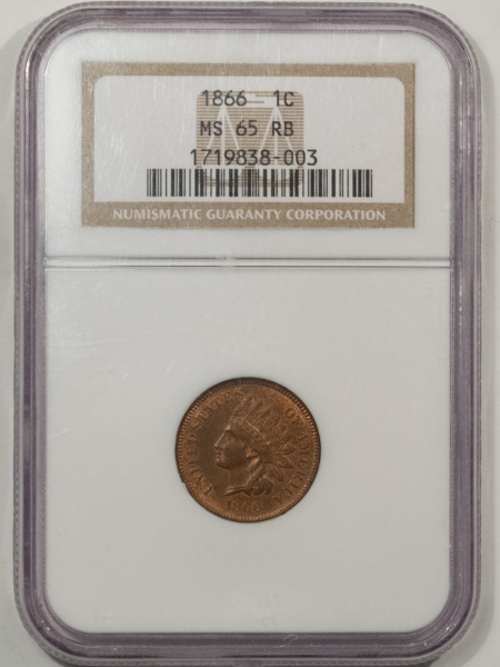 Indian 1866 INDIAN CENT – NGC MS-65 RB, ORIGINAL GEM!