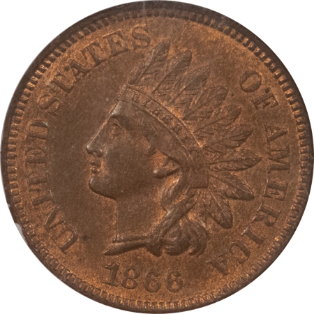 Indian 1866 INDIAN CENT – NGC MS-65 RB, ORIGINAL GEM!