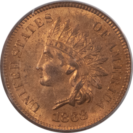 Indian 1868 INDIAN CENT – PCGS MS-64 RD, ORIGINAL RED, TOUGH!