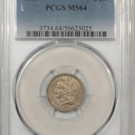 New Certified Coins 1868 THREE CENT NICKEL – PCGS MS-64, NICE ORIGINAL!