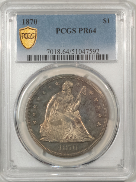 Liberty Seated Dollars 1870 PROOF SEATED DOLLAR PCGS PR-64, ORIGINAL & NICE!