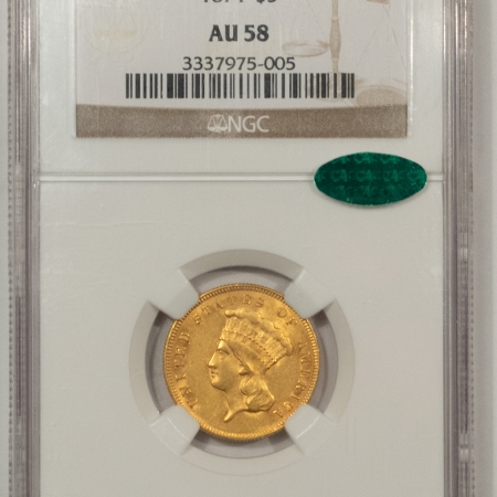 $3 1874 $3 GOLD PRINCESS – NGC AU-58, CAC APPROVED! SMOOTH & ORIGINAL, PQ!