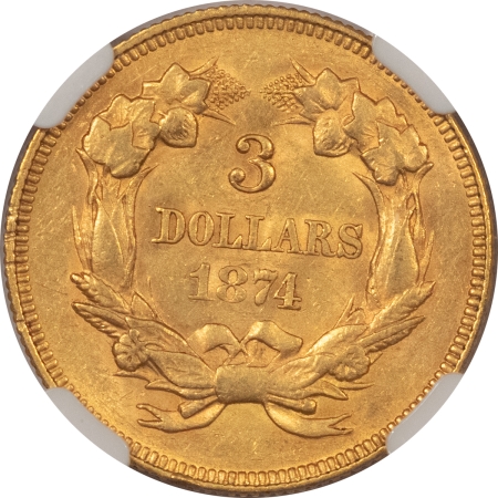 $3 1874 $3 GOLD PRINCESS – NGC AU-58, CAC APPROVED! SMOOTH & ORIGINAL, PQ!