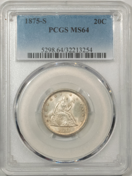 New Certified Coins 1875-S TWENTY CENT PIECE – PCGS MS-64 FRESH WHITE!