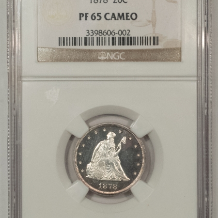 New Certified Coins 1878 PROOF TWENTY CENT PIECE – NGC PF-65 CAMEO, BLACK & WHITE, TREMENDOUS GEM!