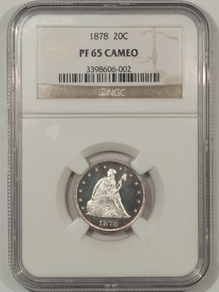 New Certified Coins 1878 PROOF TWENTY CENT PIECE – NGC PF-65 CAMEO, BLACK & WHITE, TREMENDOUS GEM!