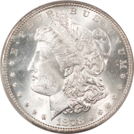 Morgan Dollars 1878 7TF $1 MORGAN DOLLAR, REVERSE OF 1879 – PCGS MS-64, BLAST WHITE & NICE!