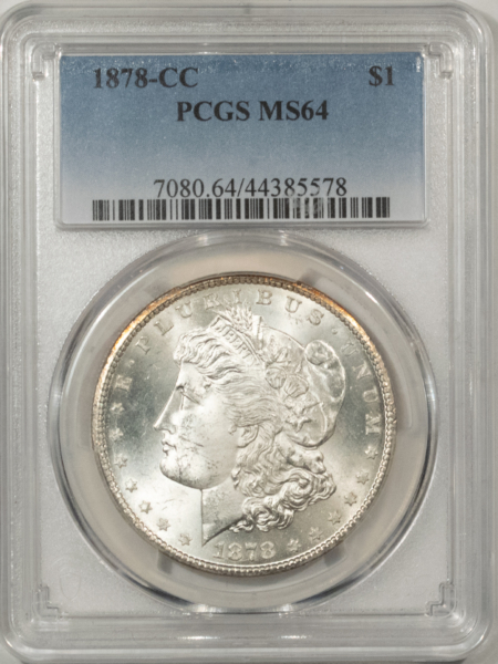 Morgan Dollars 1878-CC $1 MORGAN DOLLAR – PCGS MS-64, BLAST WHITE! CARSON CITY!